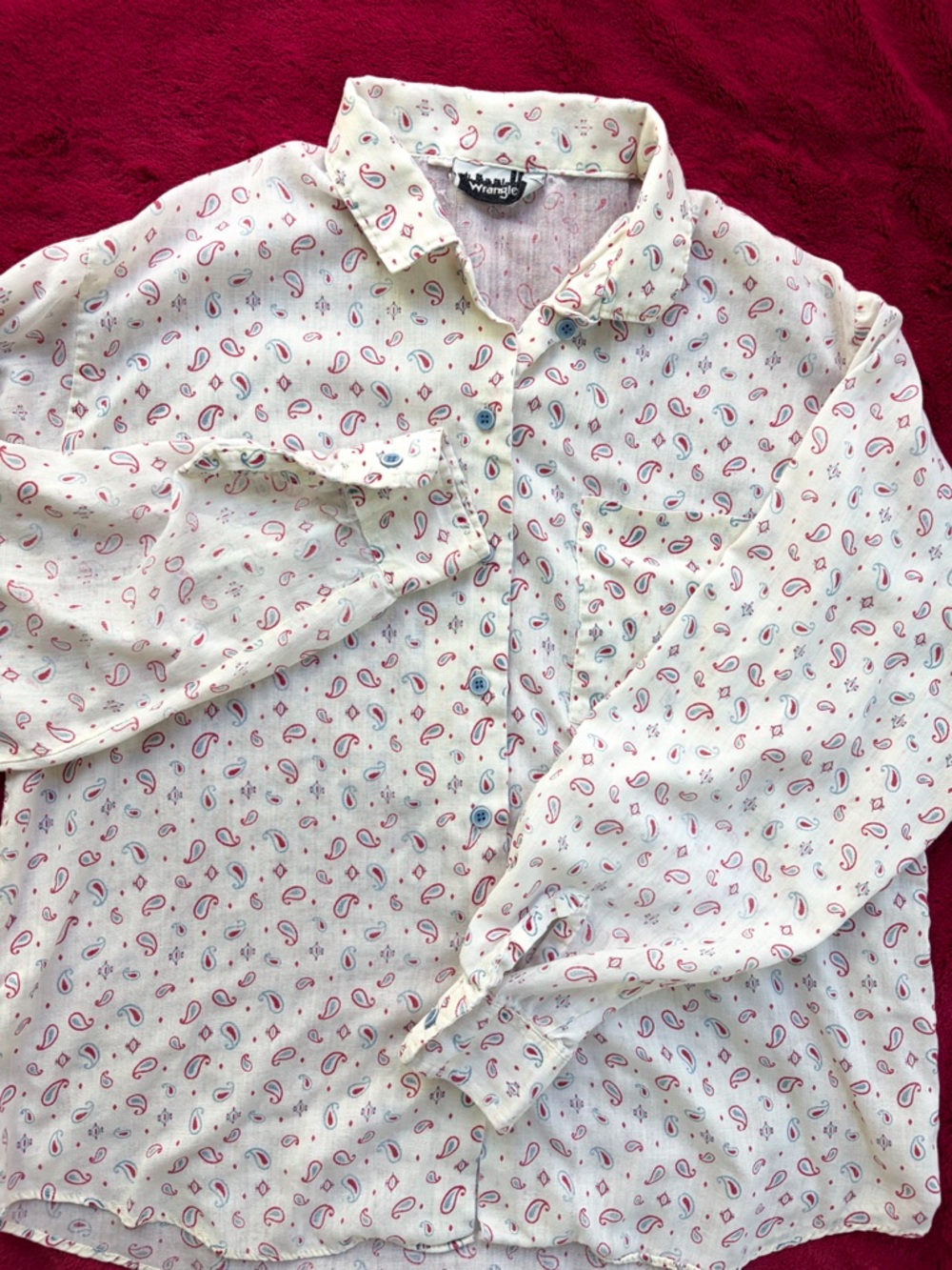 Vintage Wrangler Paisley Button Down Shirt 90s Western Lightweight made USA